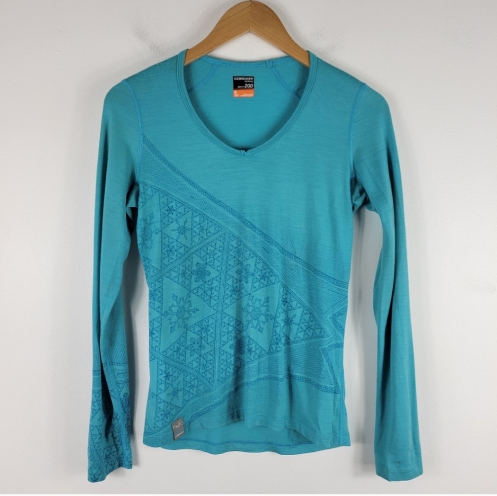 Icebreaker Merino Wool Bodyfit 200 Snowflake Long Sleeve Crewneck Tee Base Layer